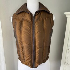 Ms. Pioneer Shiny Bronze Collared Puffer Vest Vintage Retro‎